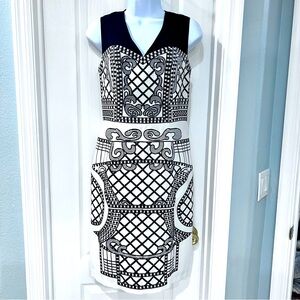 Antonio Melani Sleeveless Black and White Embroidered Sheath Dress Size 6